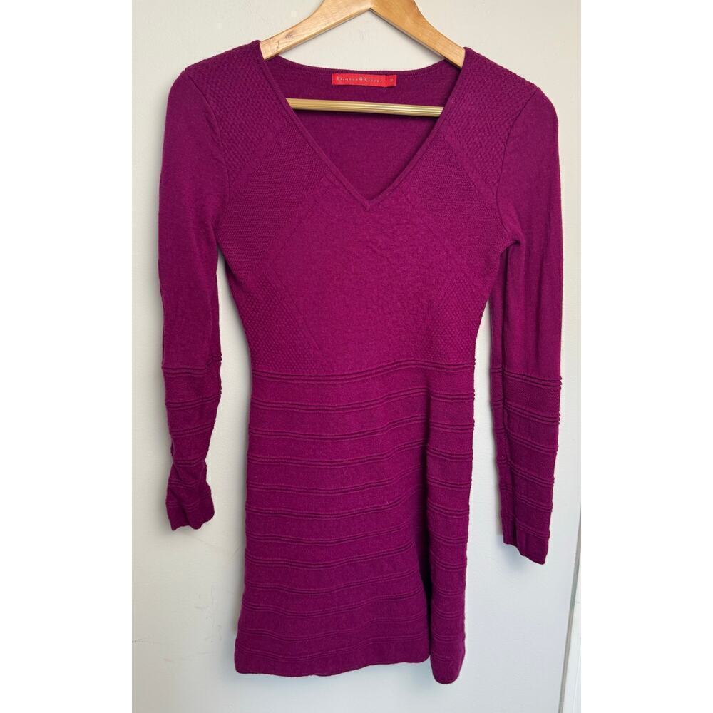 Krimson Klover Women M Fuchsia Pink Sweater Dress Merino Wool Long Sleeve Ribbed